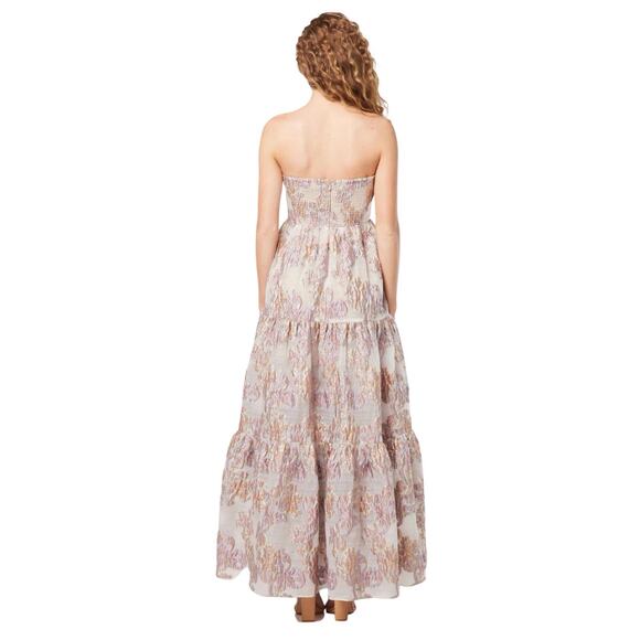 NWT Elliatt Halite Blush Pink Metallic Jacquard Side Slit Maxi Dress - Picture 3 of 10